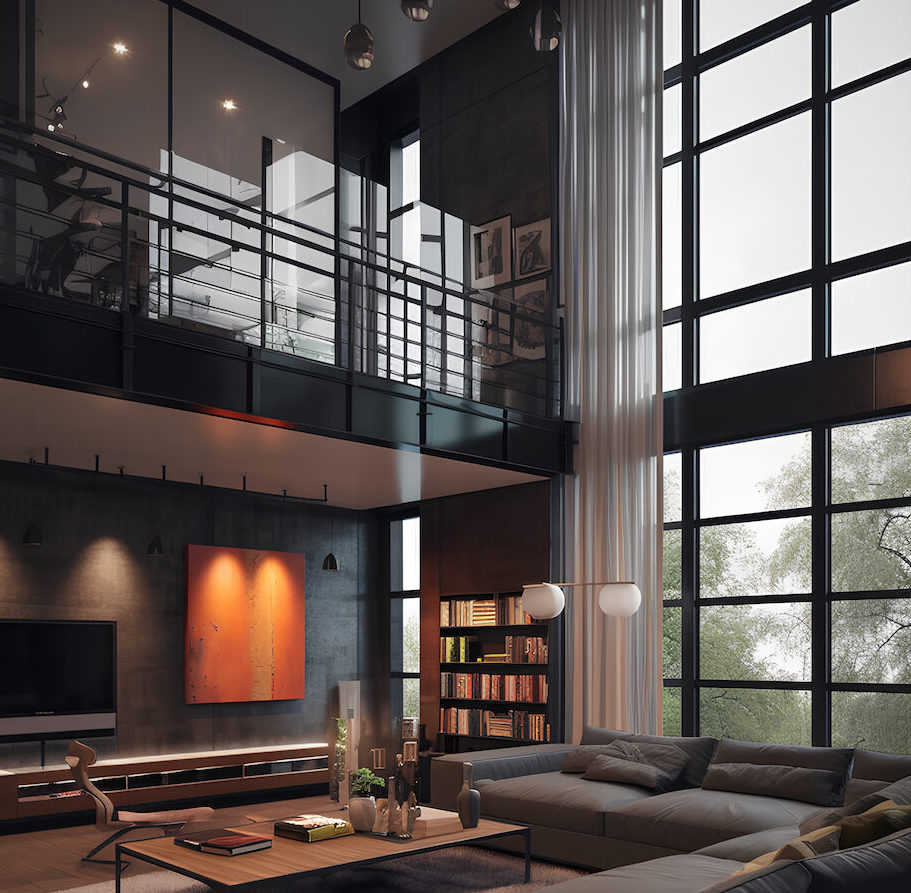 Loft style interior of living room in luxury house.